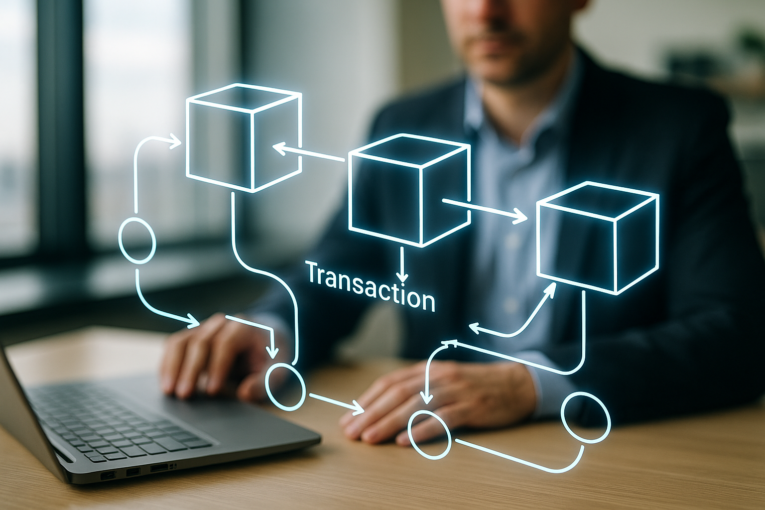 Schema astratto di blockchain con blocchi concatenati e nodi di rete
