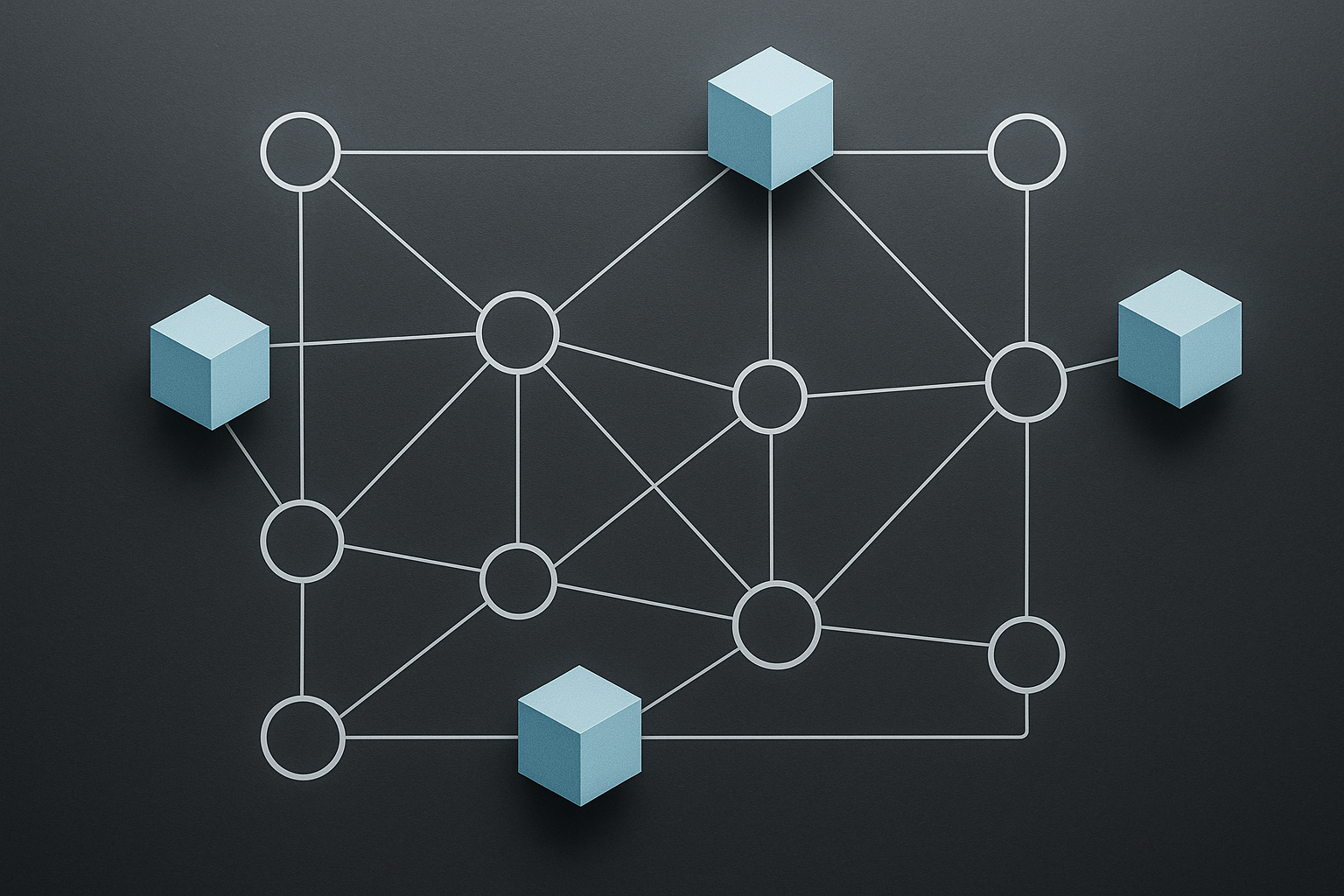 Schema concettuale di rete blockchain decentralizzata con nodi e blocchi collegati