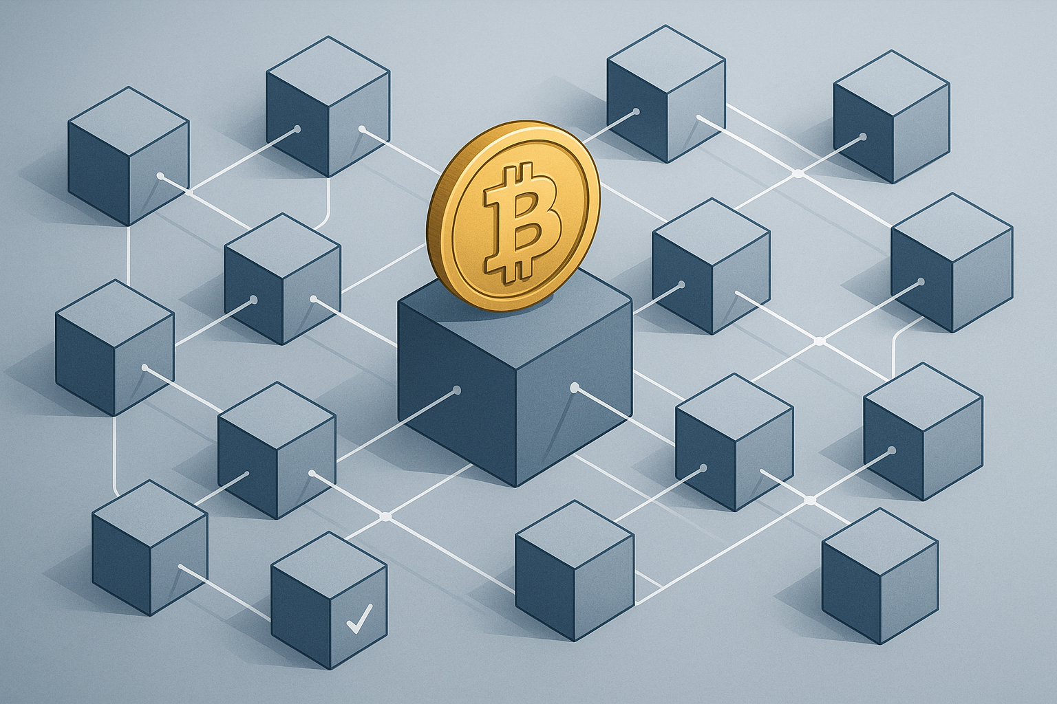 Schema concettuale del mining di Bitcoin e della validazione dei blocchi nella rete