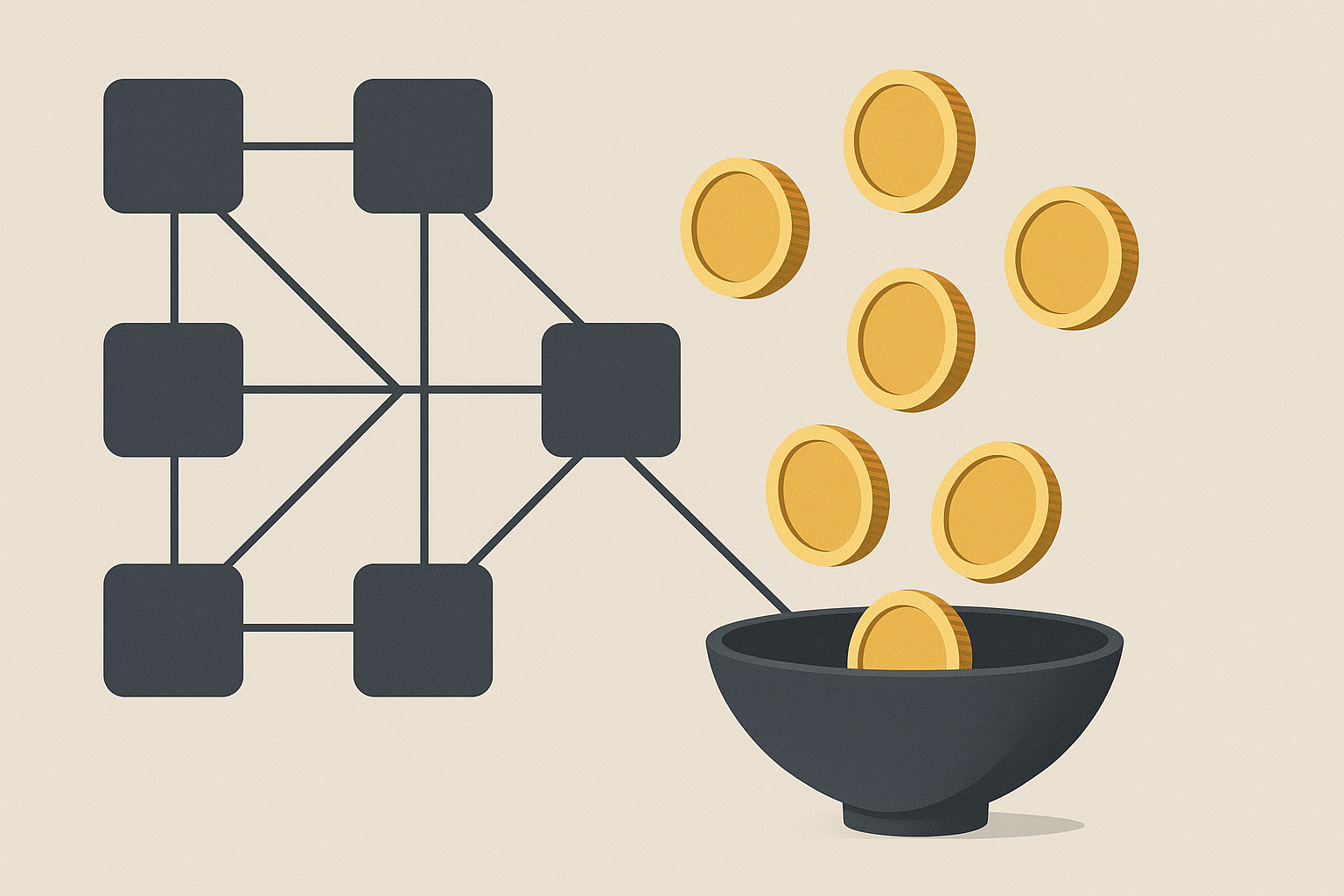 Schema concettuale di staking su blockchain con validatori e token delegati