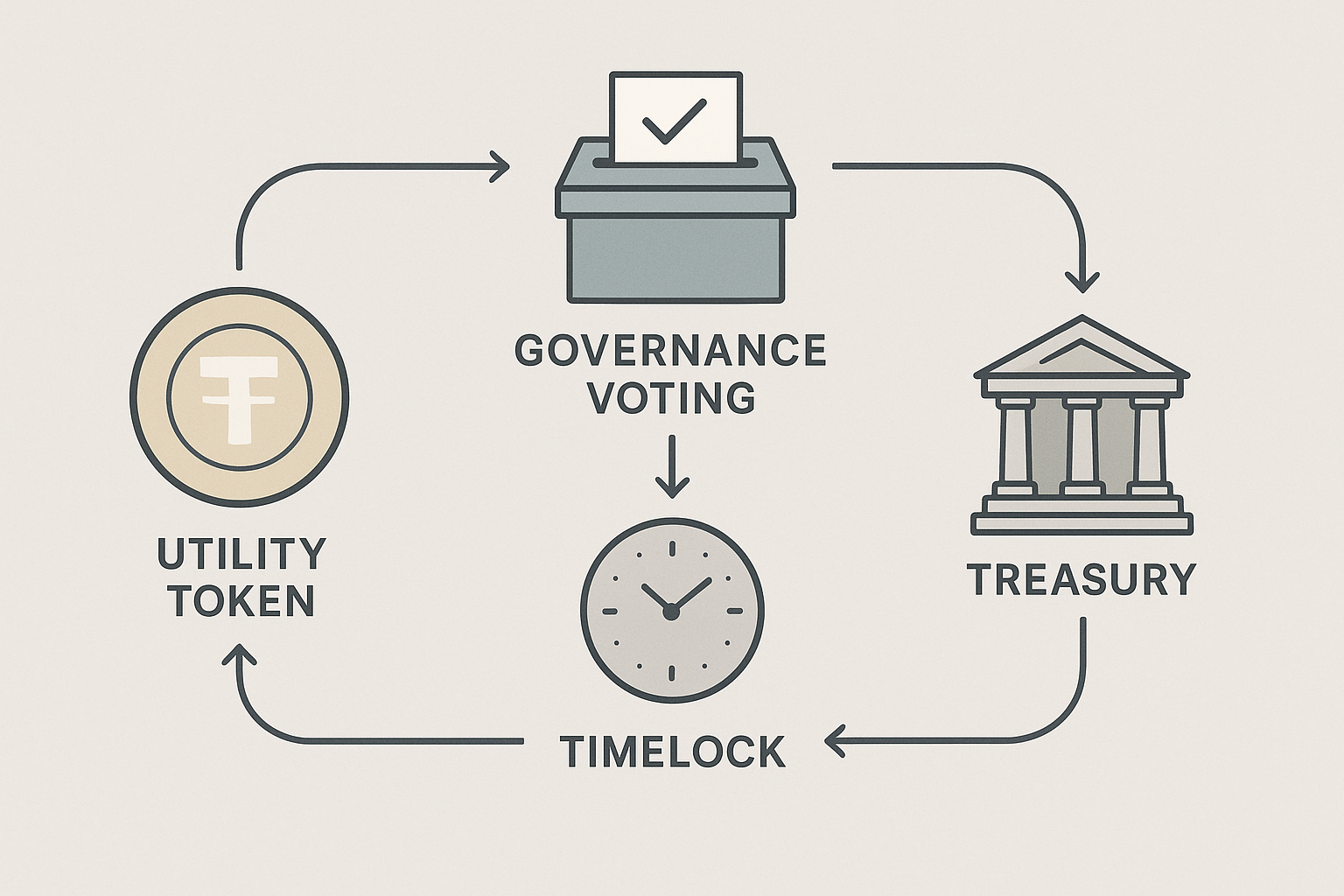 Schema concettuale di token utility e governance on-chain in un protocollo decentralizzato