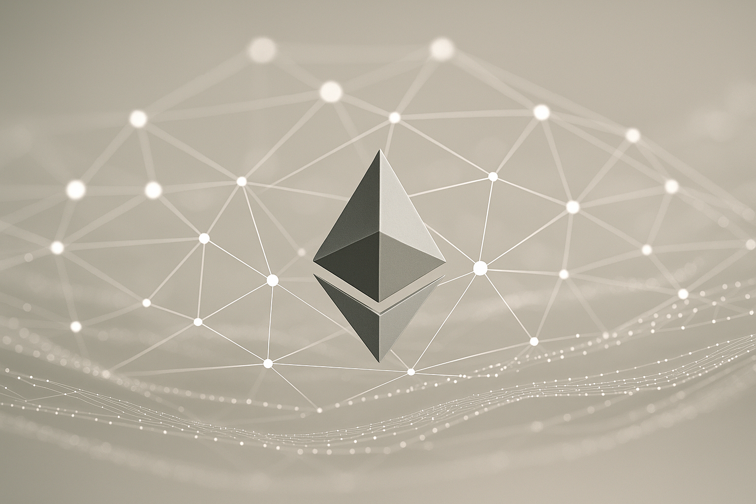 Rete blockchain con nodi e flussi di dati che rappresentano l’aumento dell’attività su Ethereum