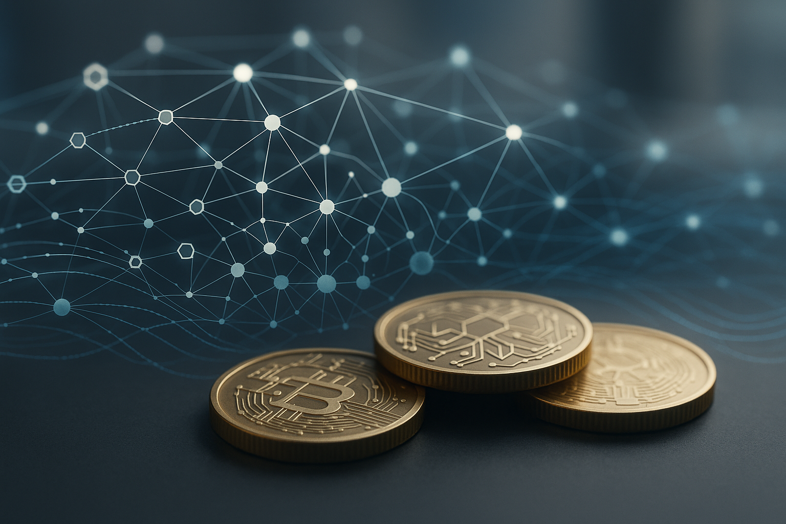 Rete blockchain intrecciata con nodi neurali a rappresentare token legati all’intelligenza artificiale