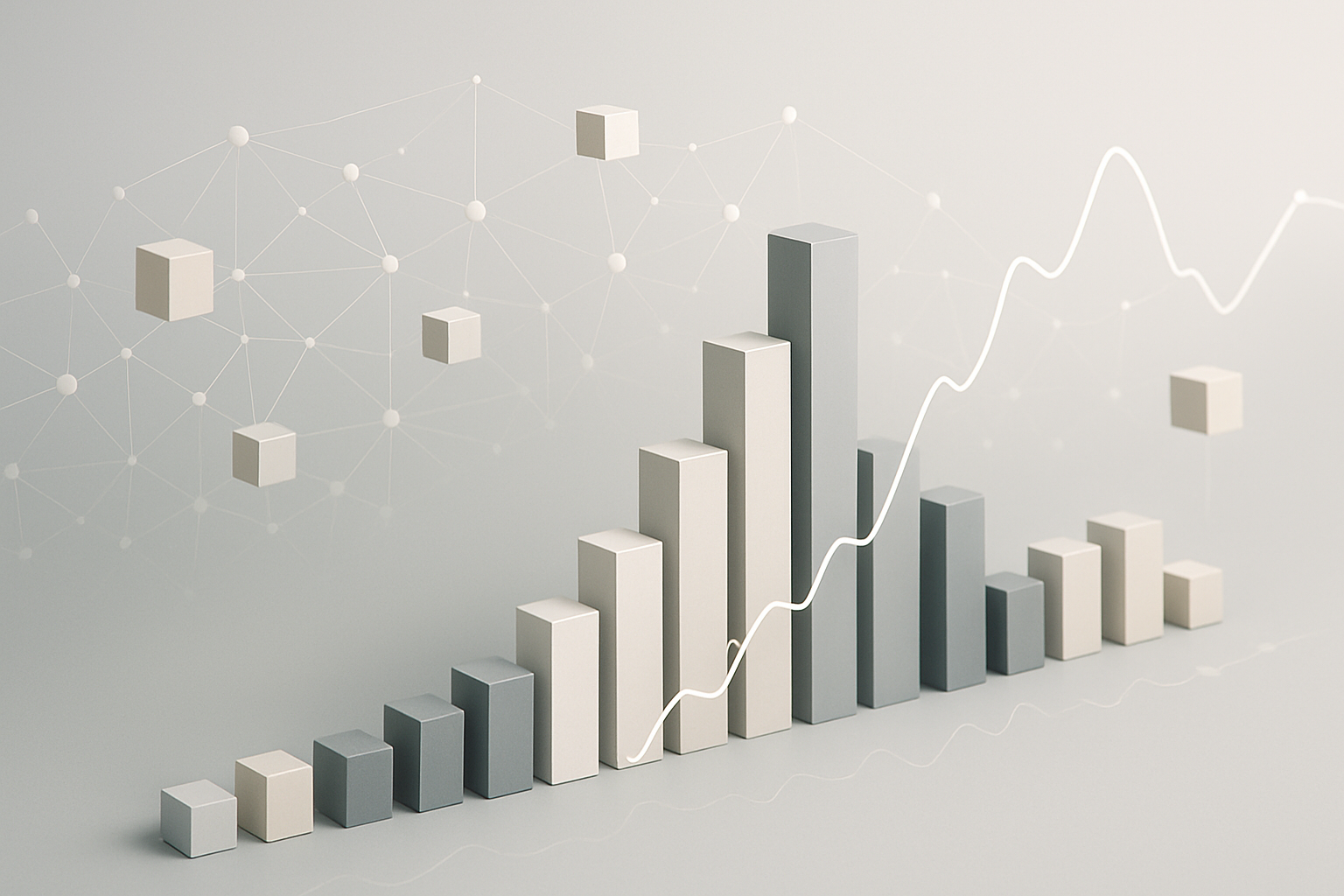 Grafico astratto che rappresenta l’impatto degli aggiornamenti di rete di Ethereum sui volumi di scambio