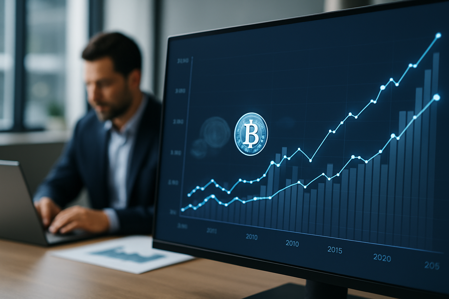 Grafico astratto con linea in lieve crescita che rappresenta la capitalizzazione totale del mercato crypto