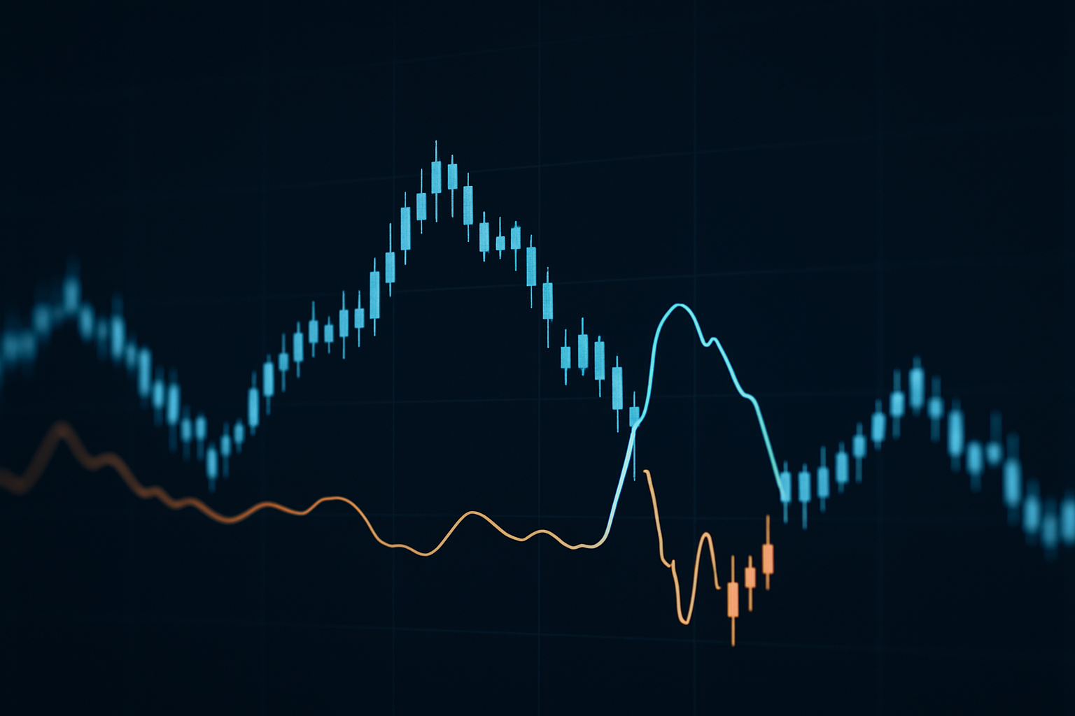 Rappresentazione astratta di un mercato crypto in range con rottura improvvisa e volatilità in aumento