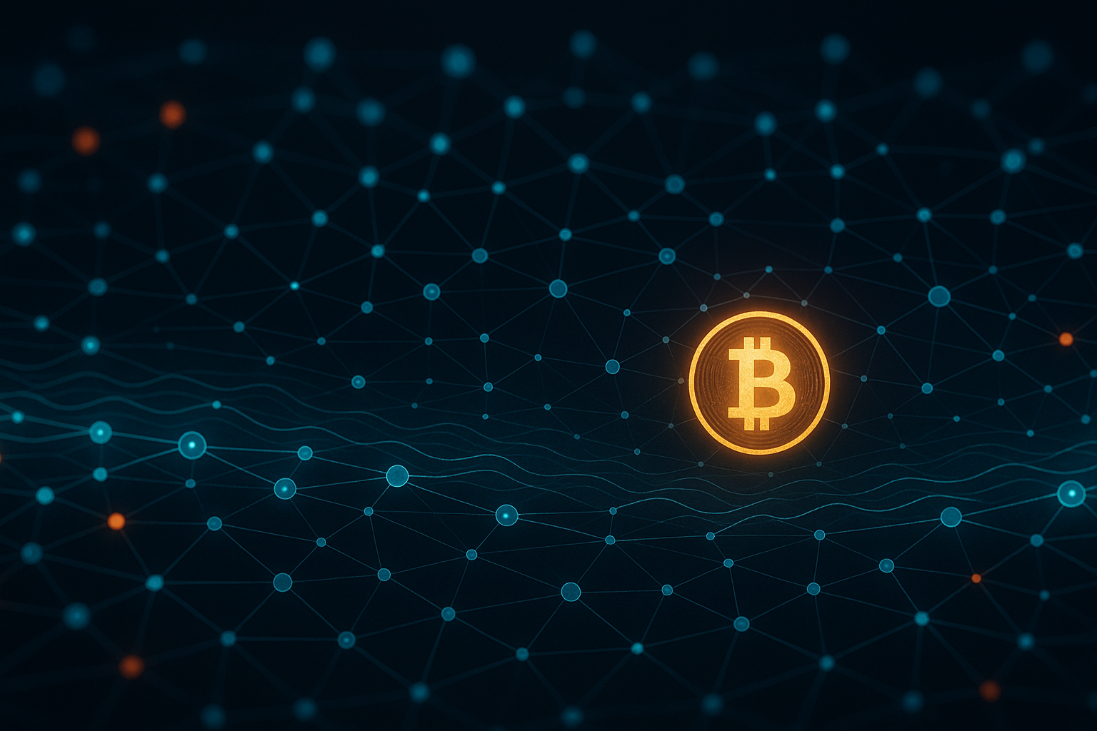Rappresentazione astratta dei flussi on-chain e dei grandi portafogli digitali su rete Bitcoin