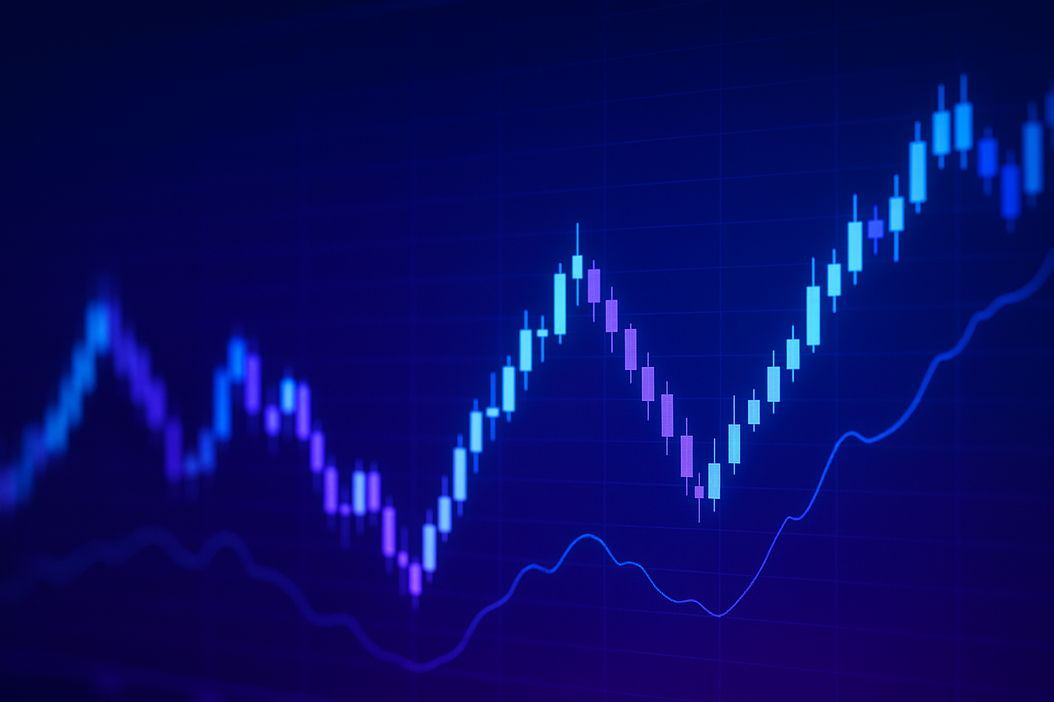 Grafico astratto di mercato che rappresenta l’aumento di volumi e volatilità nelle ore notturne