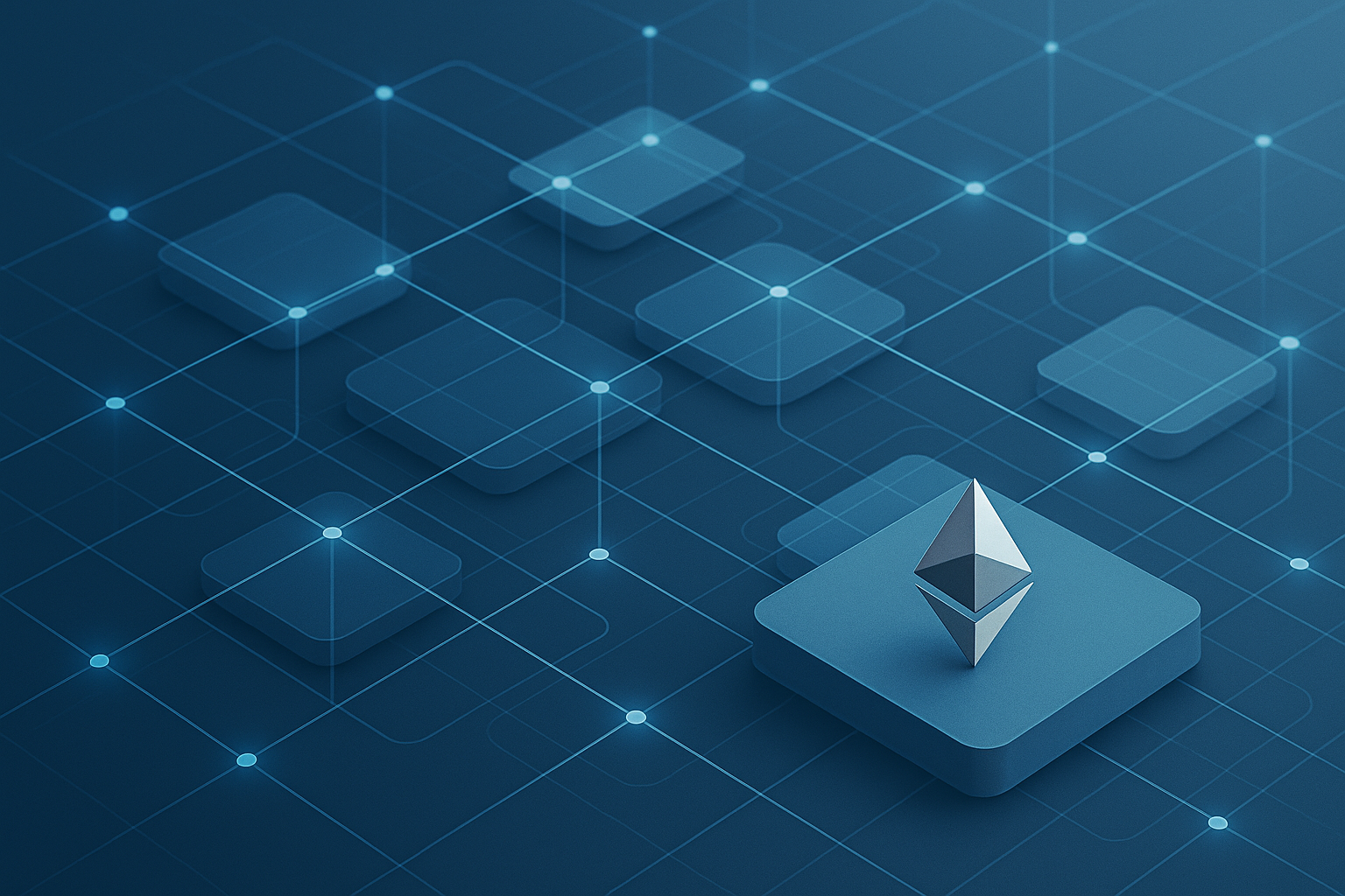 Schema astratto di rete blockchain modulare con livelli e nodi connessi