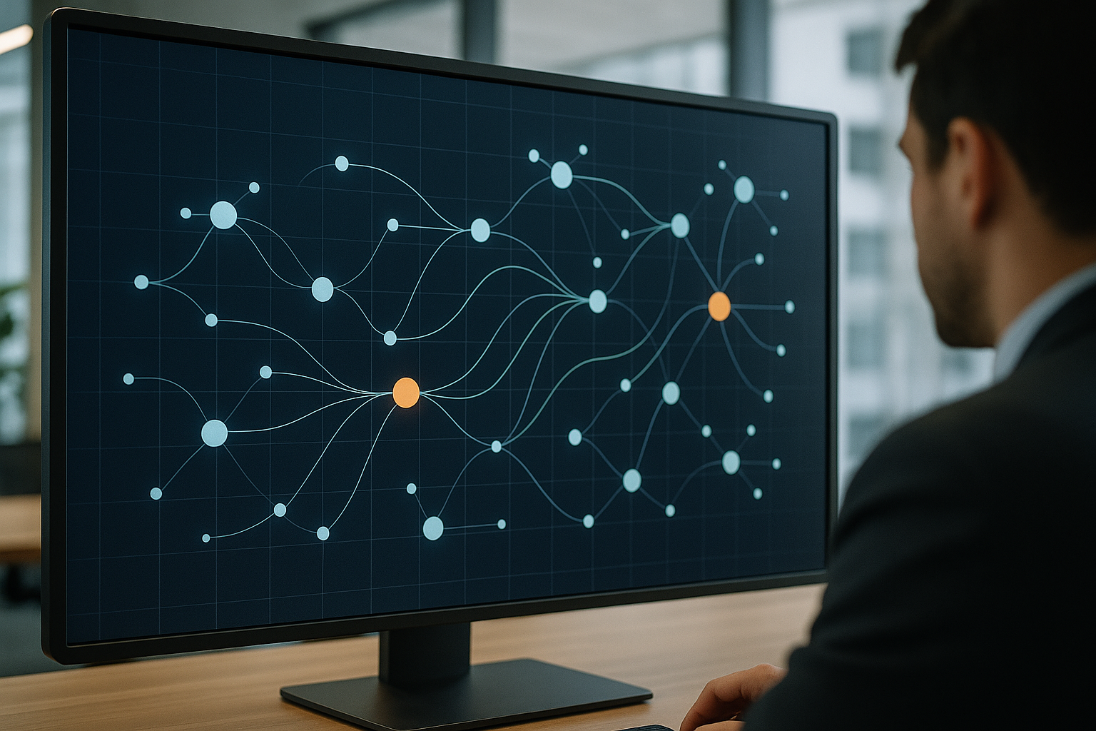 Rappresentazione astratta dei flussi di capitale tra protocolli decentralizzati su blockchain