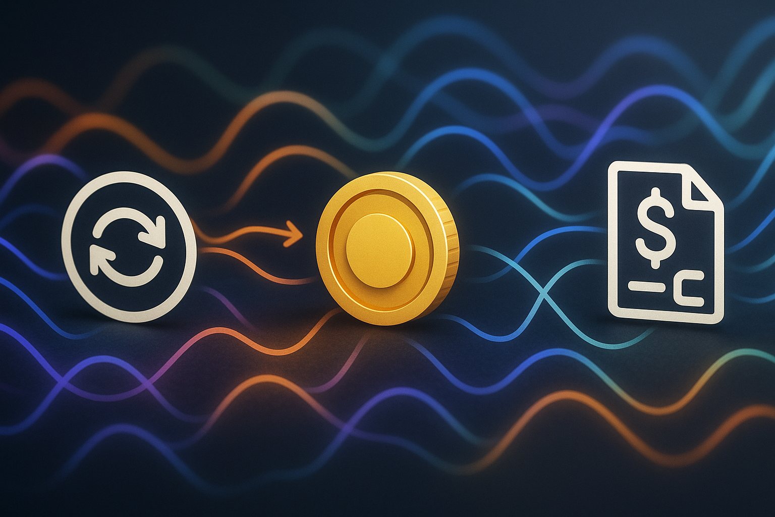 Rappresentazione astratta della rotazione di mercato verso i token DeFi con flussi di capitale e simboli di scambio e prestito
