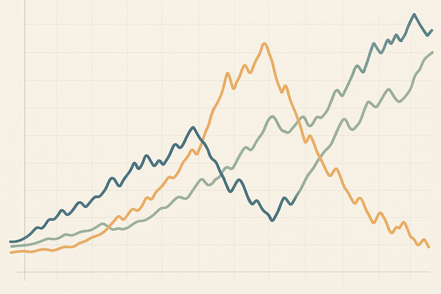 Grafico astratto che rappresenta indicatori on-chain con segnali contrastanti nel mercato crypto