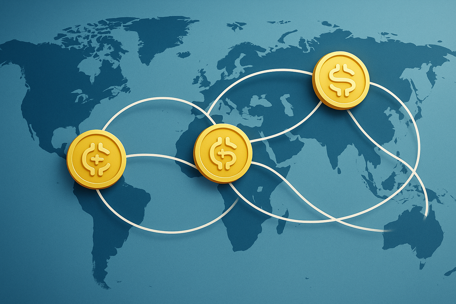 Flussi di pagamento globali rappresentati in modo astratto con token digitali e connessioni tra Paesi
