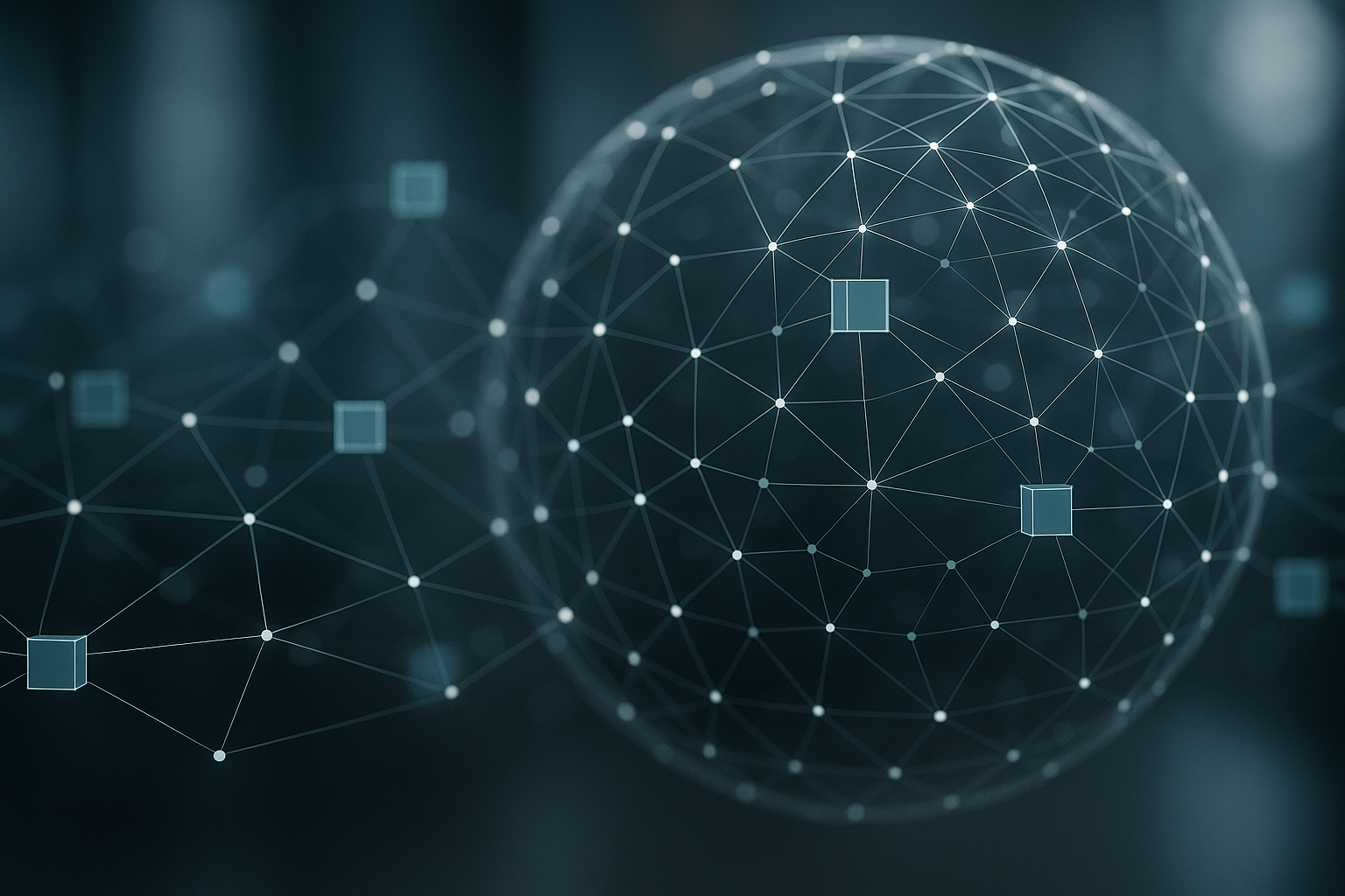 Schema astratto di rete globale con nodi connessi che rappresentano un’infrastruttura blockchain