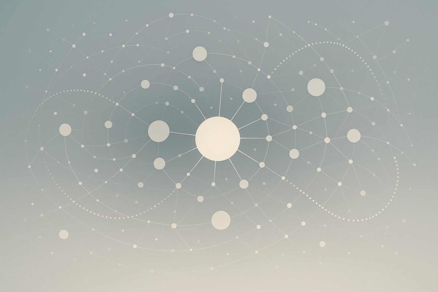 Schema astratto di rete decentralizzata con nodi connessi che rappresentano l’ecosistema crypto