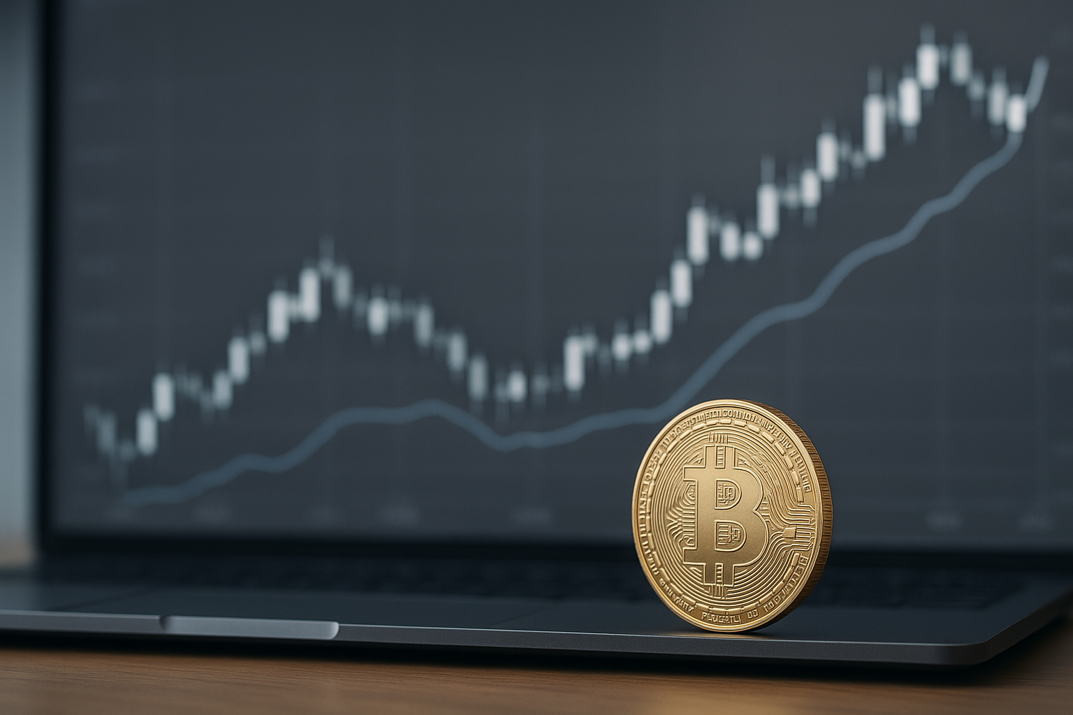 Grafico astratto che rappresenta l'andamento del mercato di Bitcoin con linee e candele stilizzate