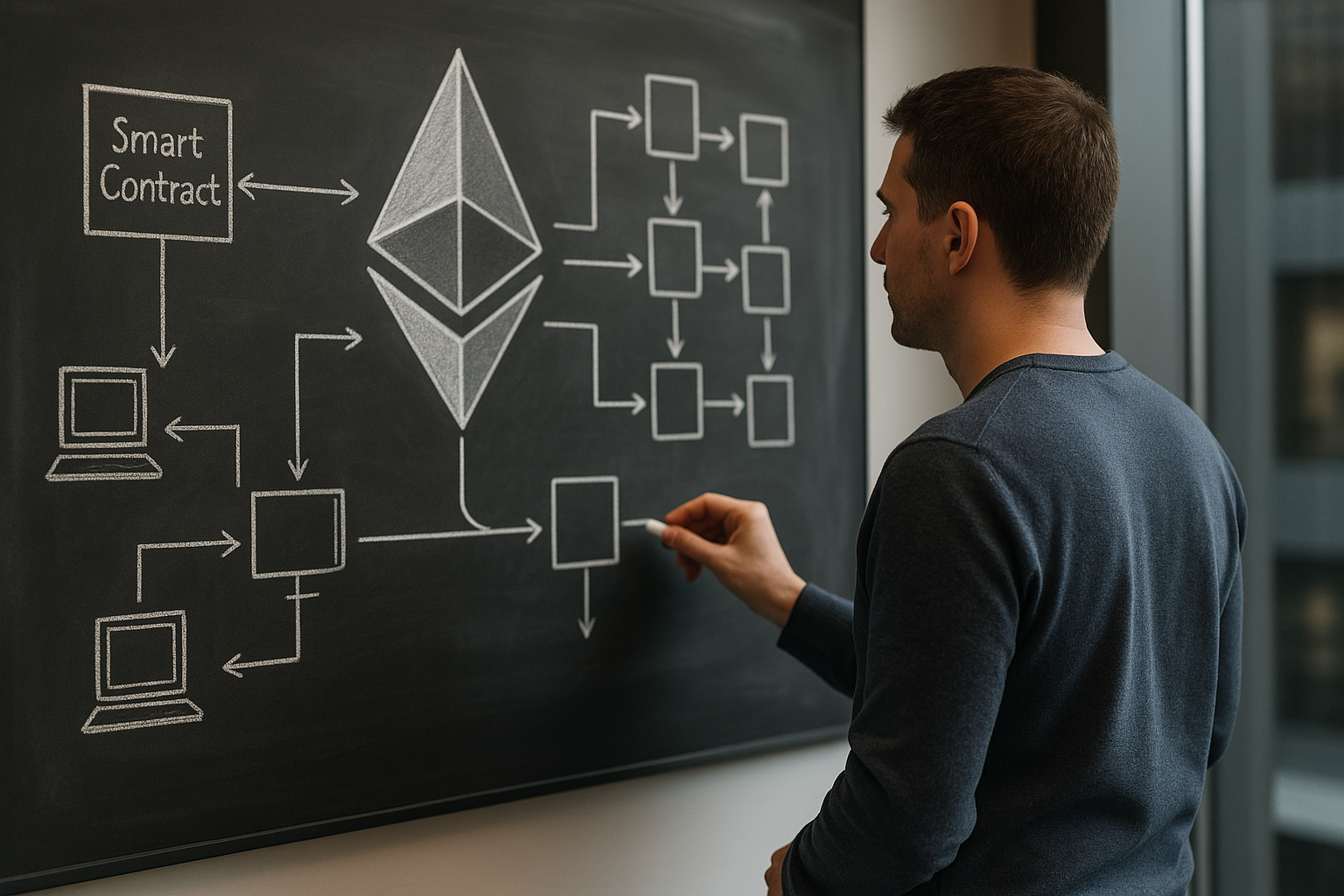Schema concettuale dello sviluppo di una dApp con smart contract e componenti off-chain