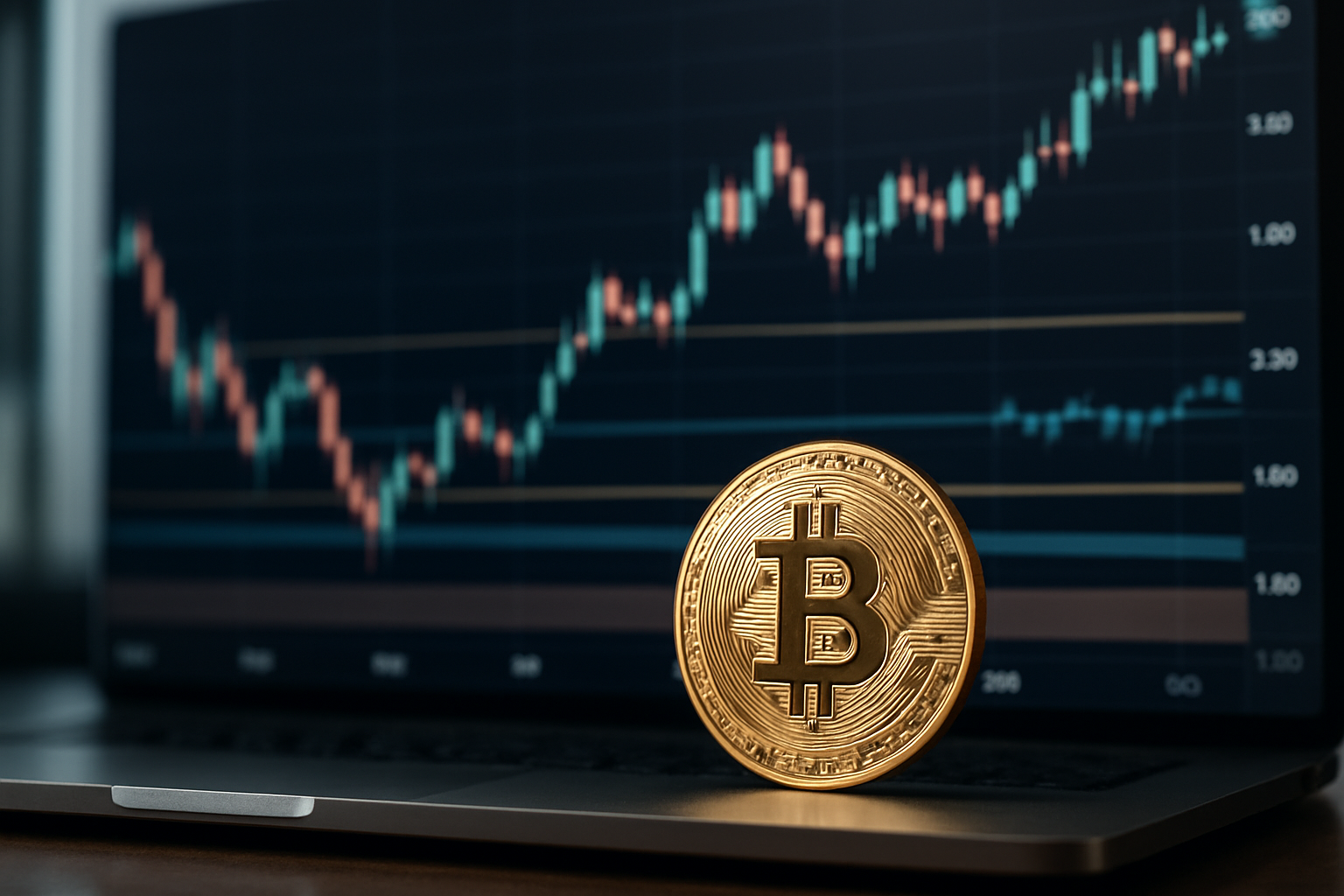 Rappresentazione astratta di livelli di equilibrio tecnico su un grafico di prezzo di Bitcoin