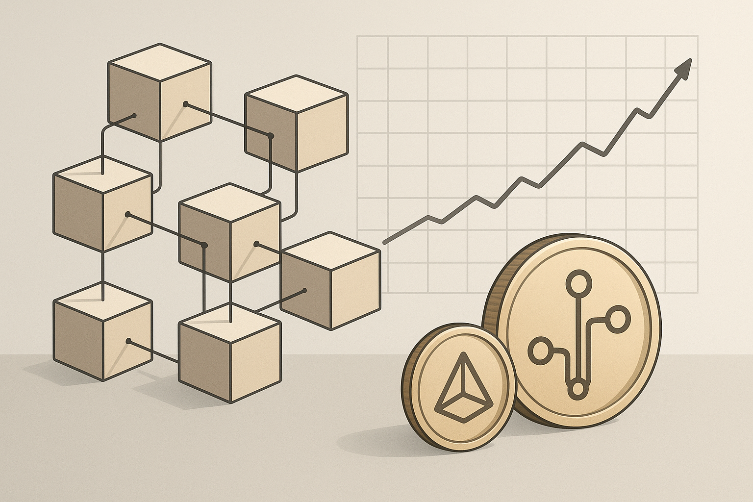 Schema concettuale di rete blockchain con crescita graduale basata su adozione tecnologica
