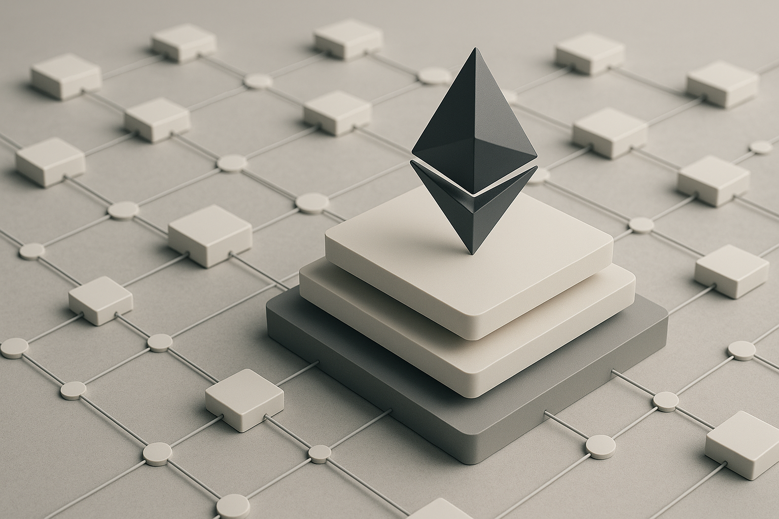 Schema concettuale di Ethereum con livelli di scalabilità e nodi della rete