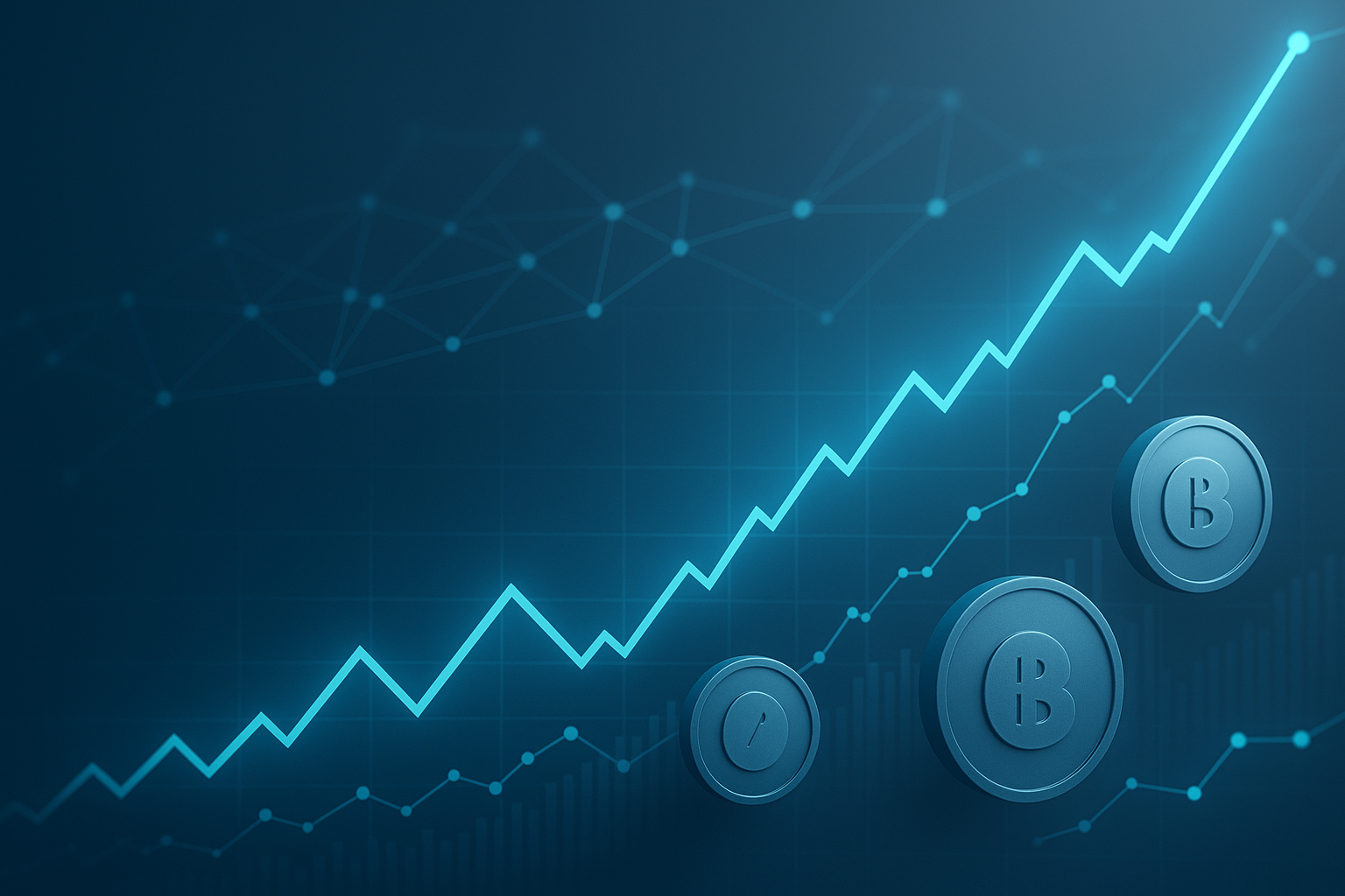 Grafico astratto che rappresenta l’andamento del mercato crypto e una rete blockchain