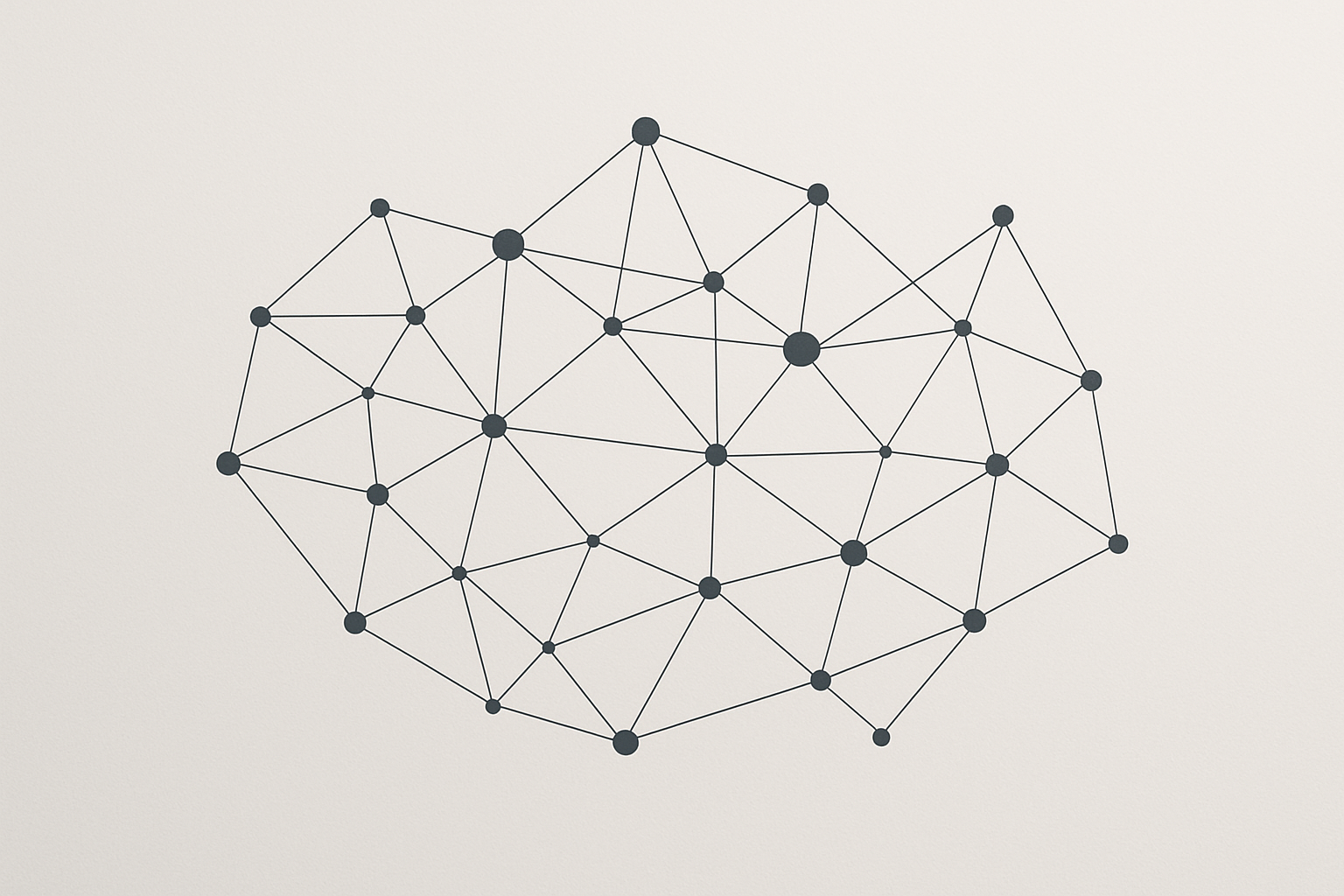 Rappresentazione astratta di una rete decentralizzata con nodi distribuiti e connessioni