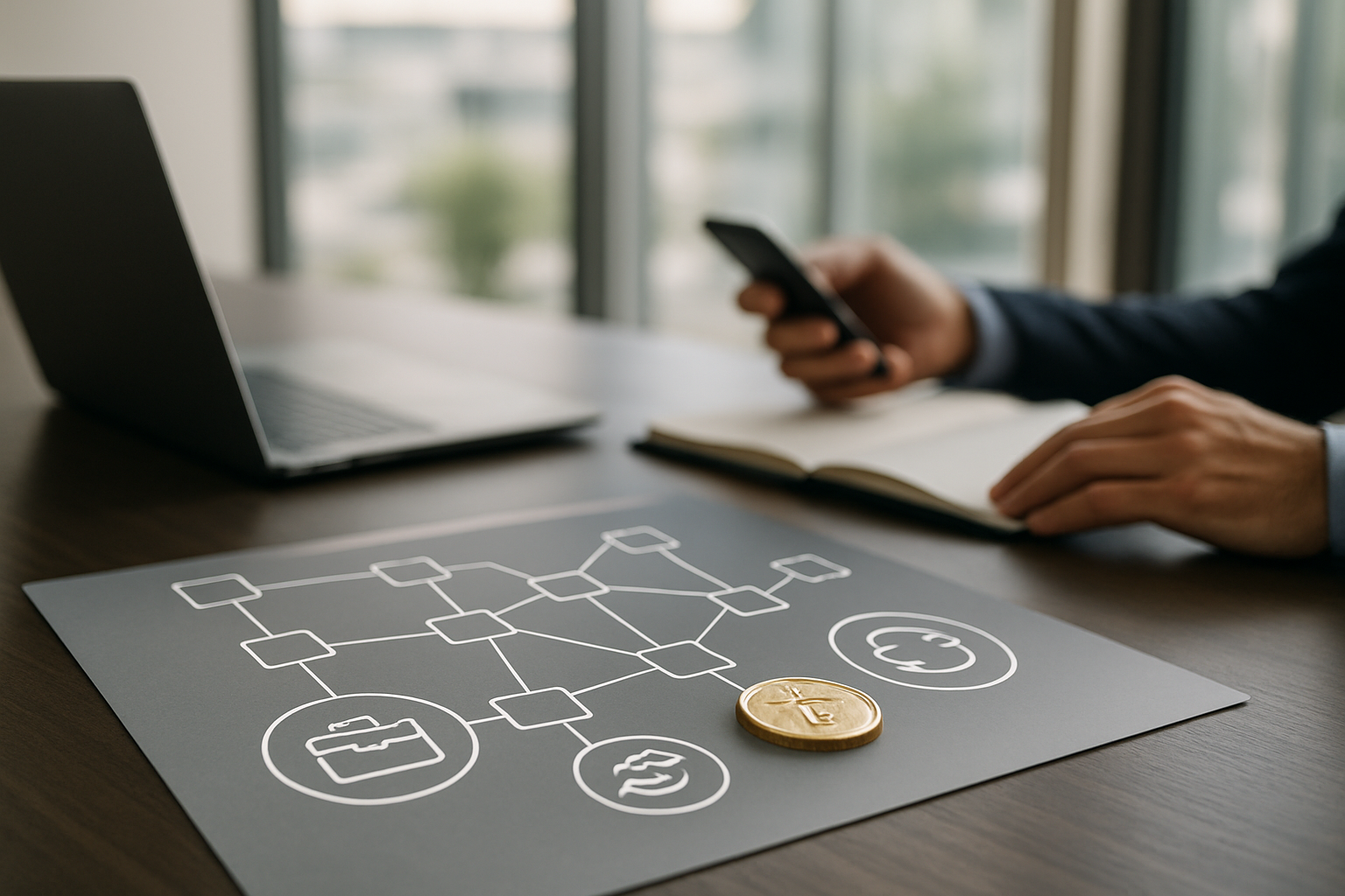 Schema concettuale di finanza decentralizzata su blockchain con scambi e prestiti