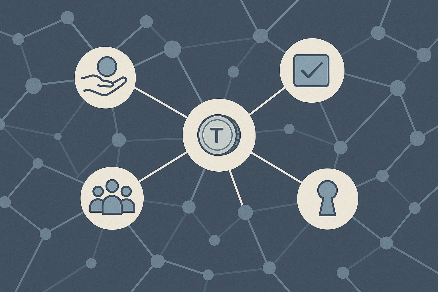 Schema concettuale della token economy con incentivi, governance e partecipazione della community