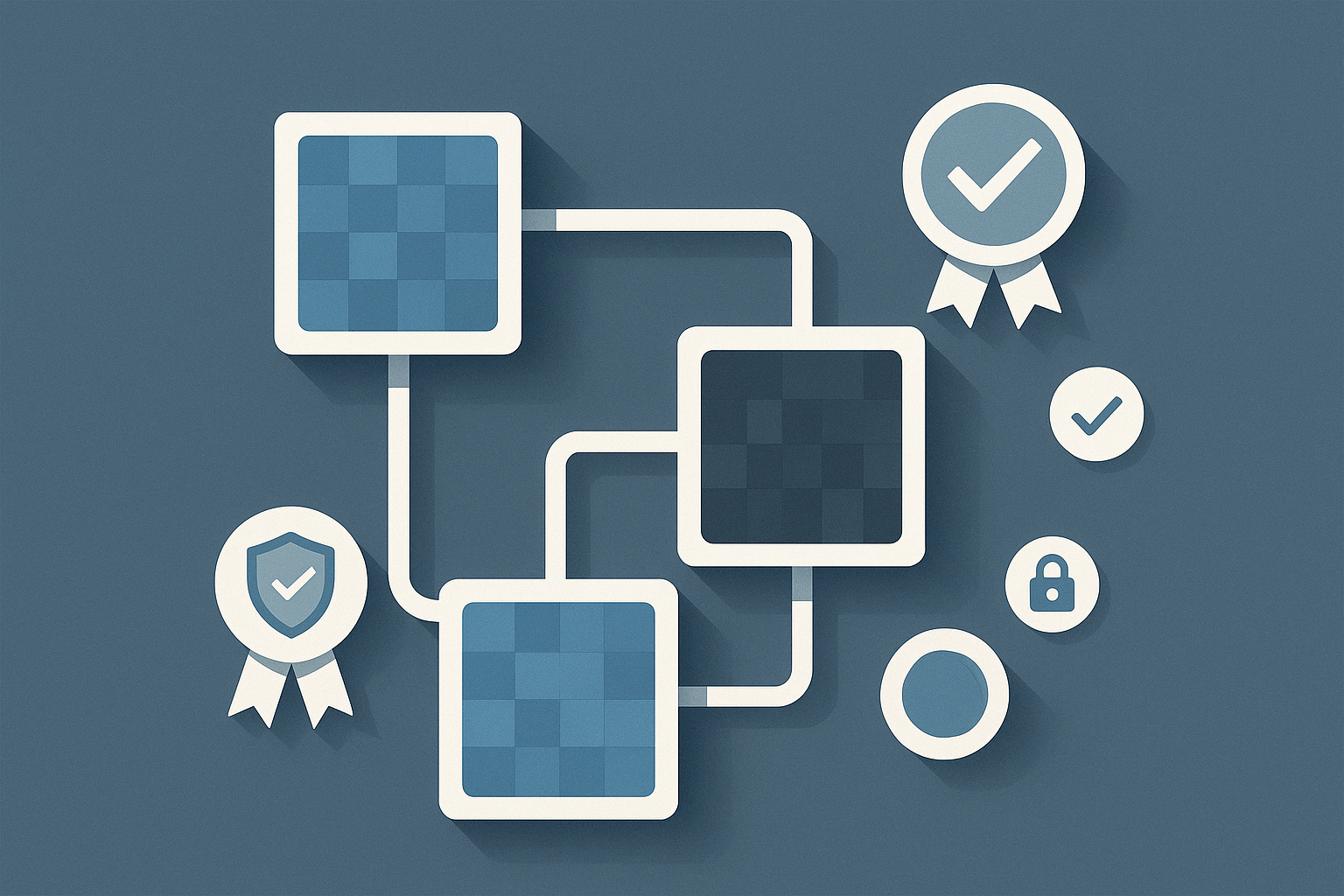 Schema astratto di blockchain usata come registro per certificare proprietà digitale e diritti