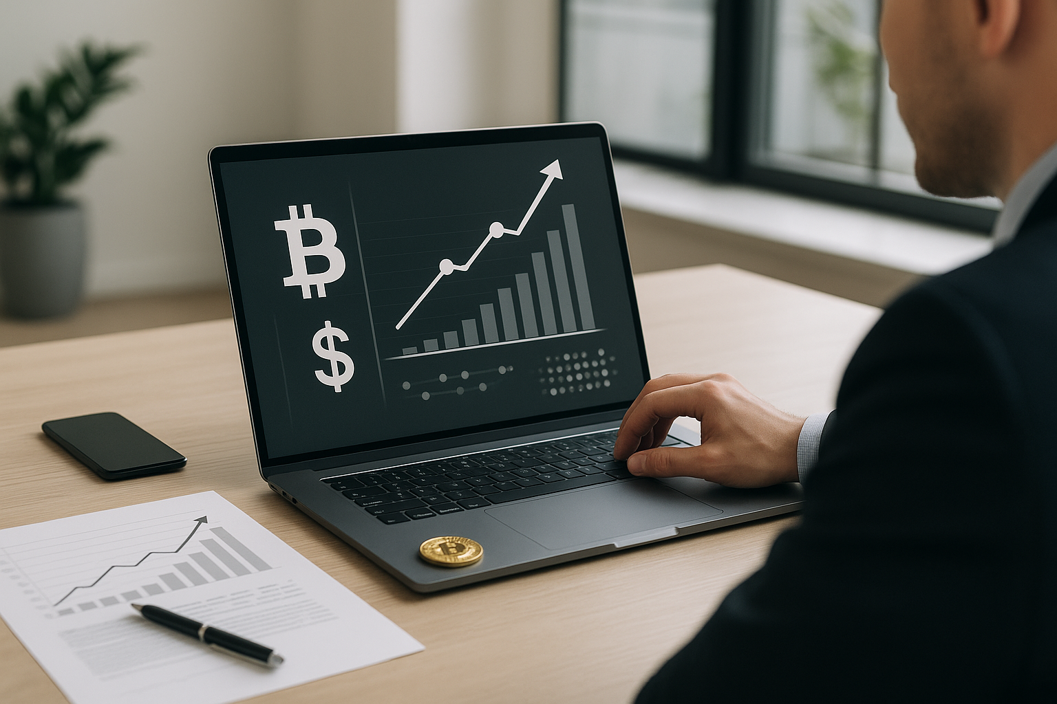 Concetto di educazione finanziaria applicata alle criptovalute con grafici e finanza digitale