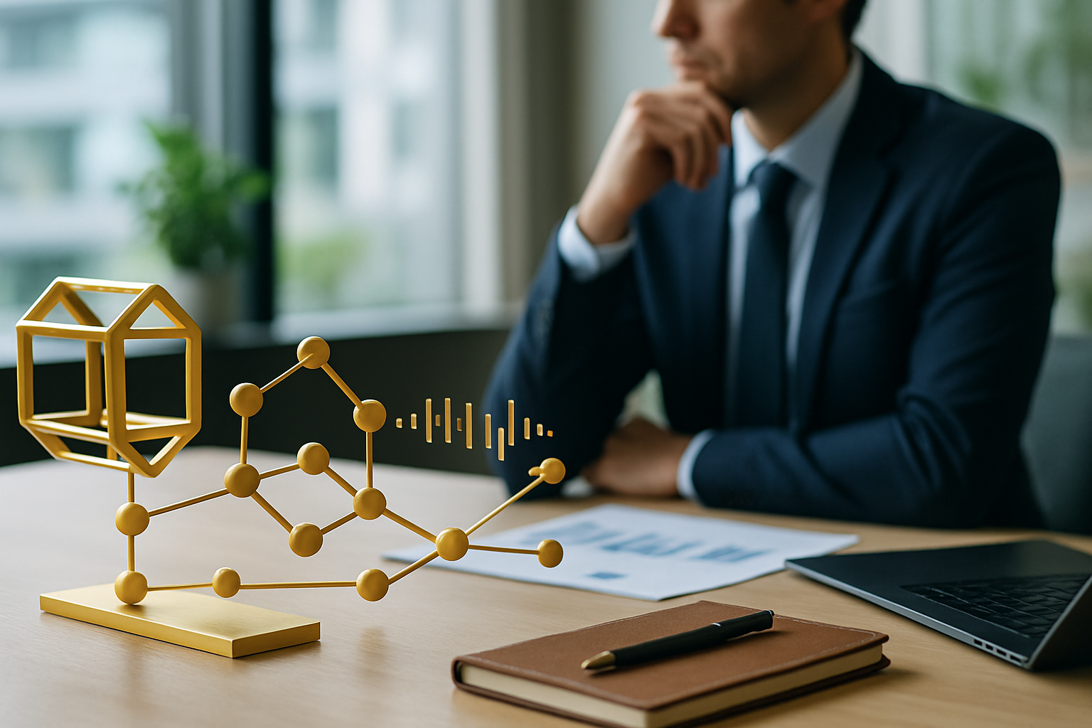 Rappresentazione astratta di una rete blockchain con nodi e connessioni su sfondo sobrio