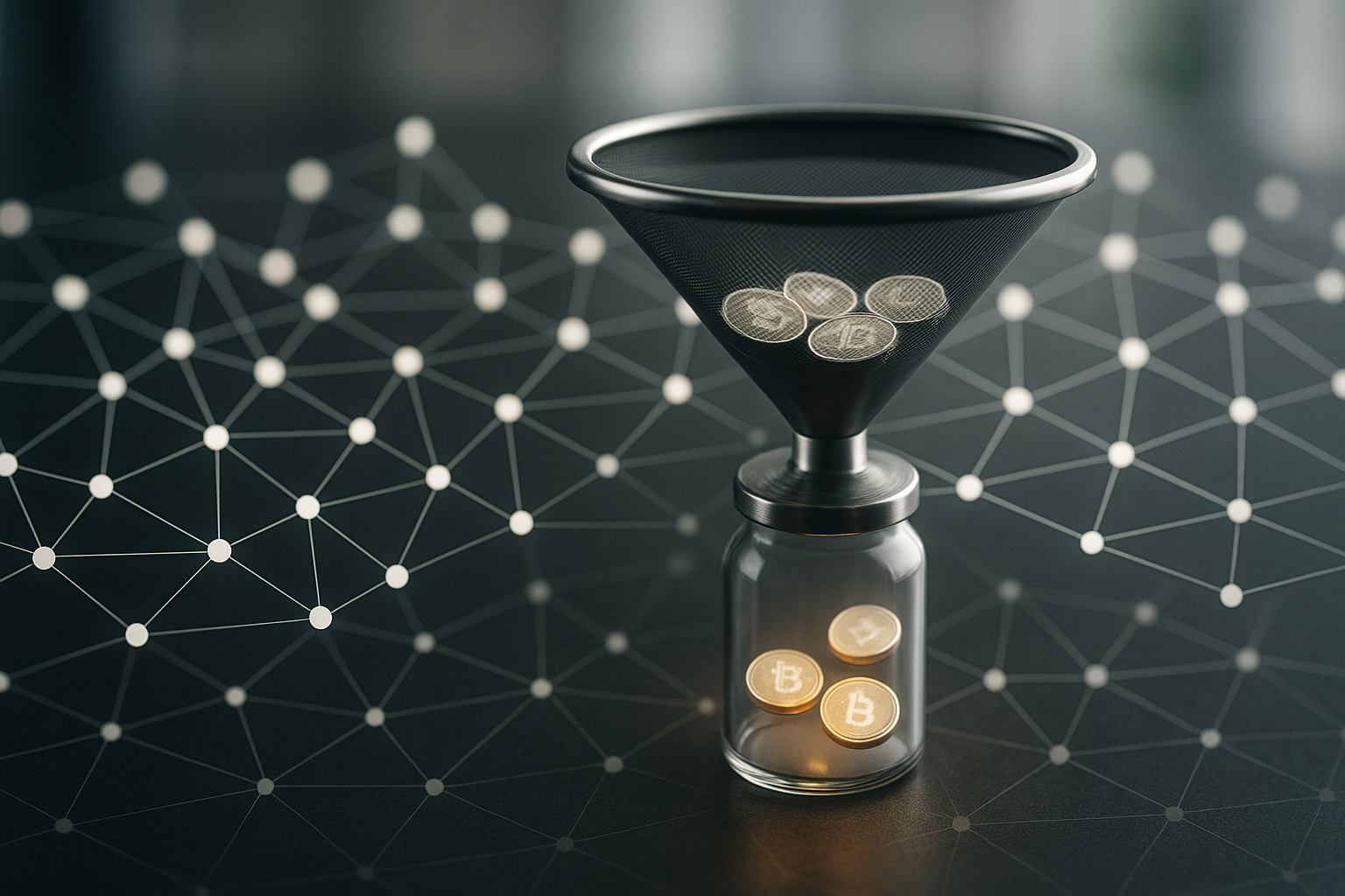 Rete blockchain stilizzata che rappresenta la selezione dei progetti crypto in base all’utilità reale